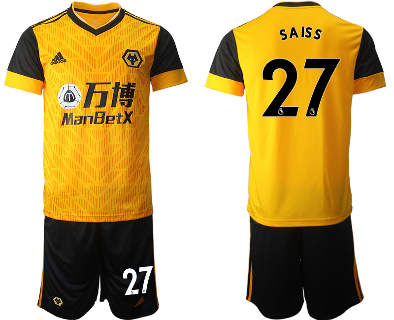 Men 2020-2021 club Wolverhampton Rangers home #27 yellow Soccer Jerseys